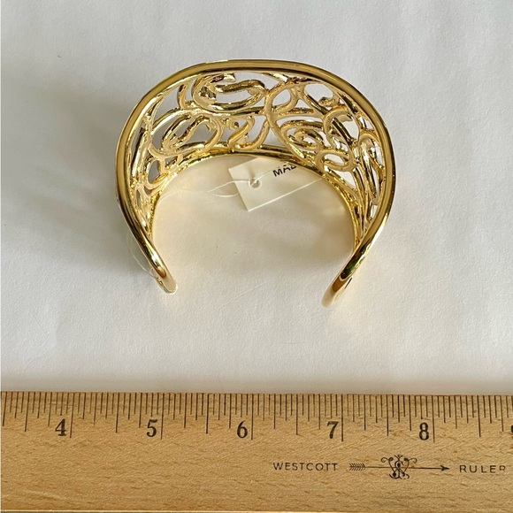 Vintage Gold Plated and Swarovski Crystal Wide Cuff Scroll Bracelet - Picture 5 of 5